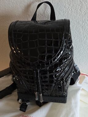Christian Louboutin Black Croc-Embossed Mini Backpack/Crossbody
